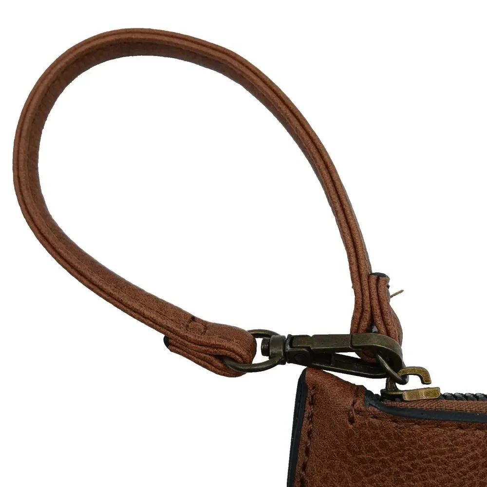 Darcy Marks London Wristlet Wallet Dark Brown Faux Leather Zip Top Thin Profile